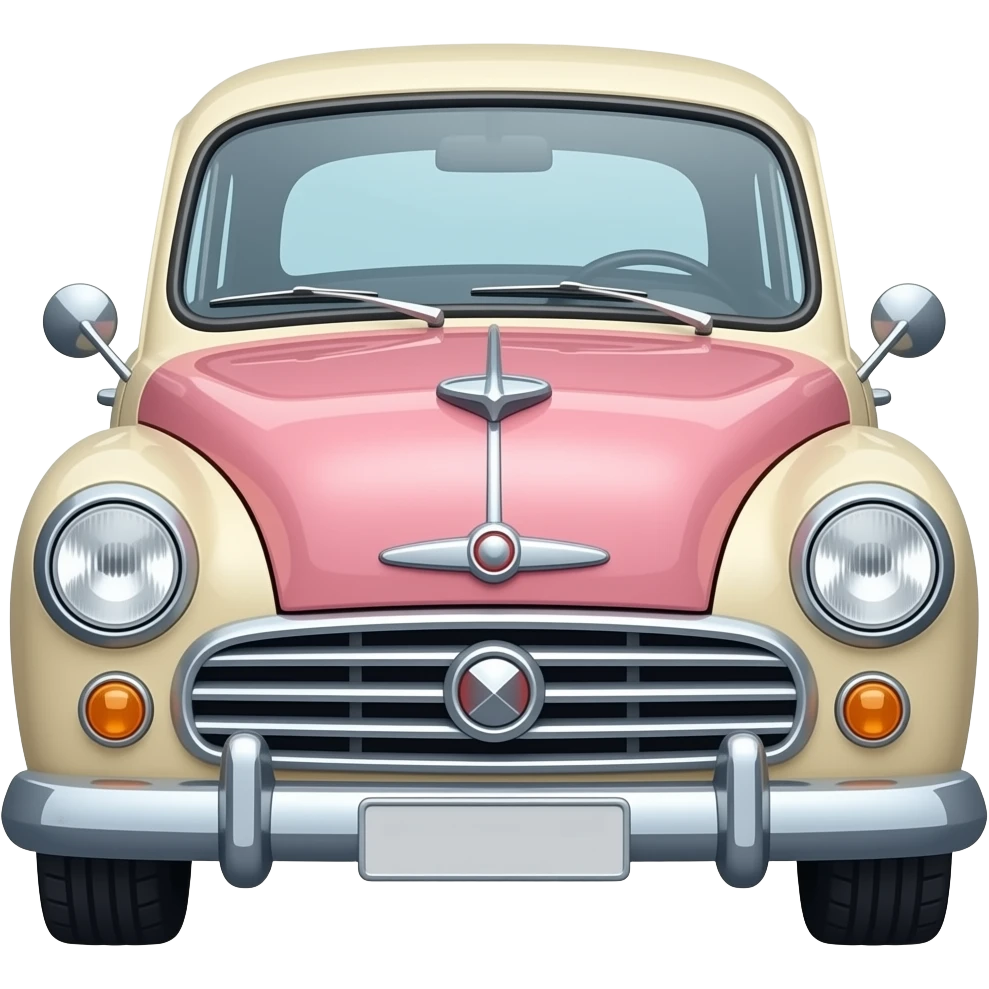 a cute old car, pink and beige view from the front emoji