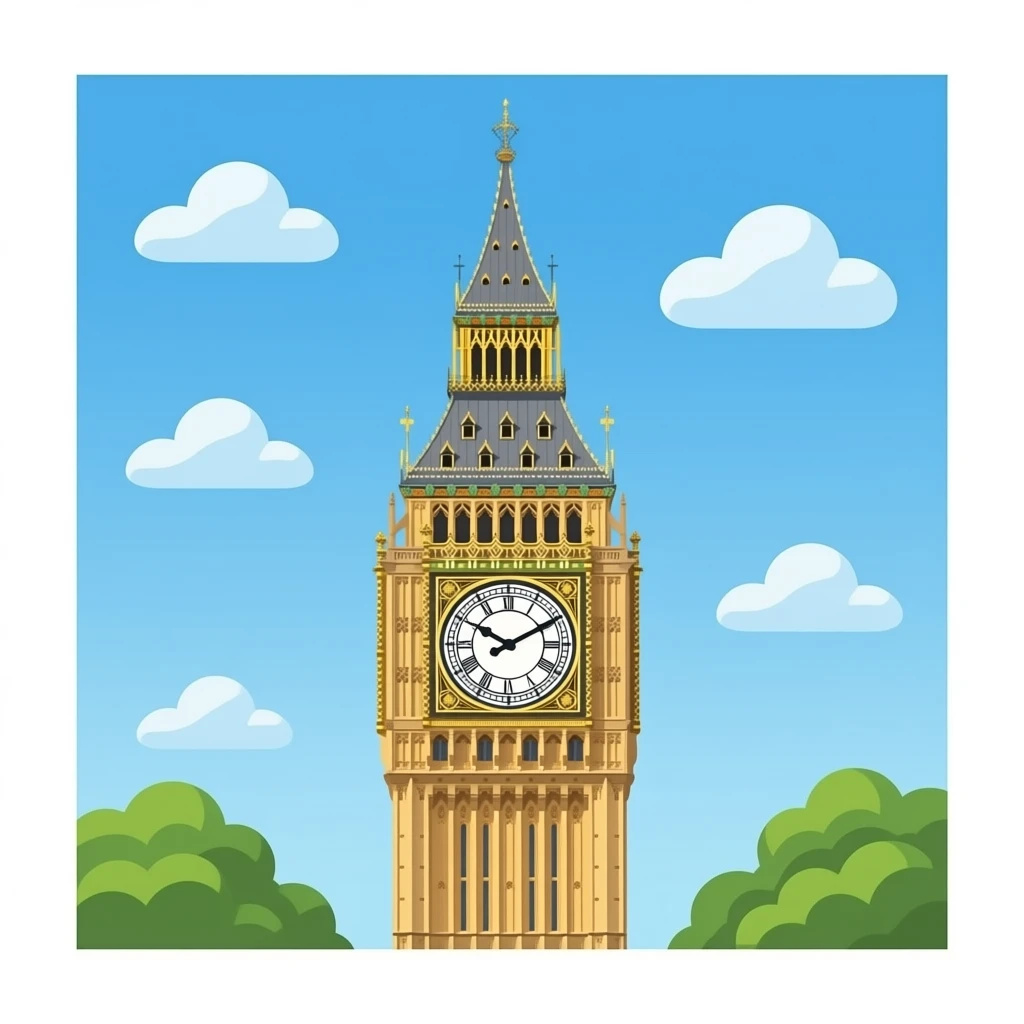 Big Ben, isolated, no background, no scenery, no skyline, no city view, no landscape, no extra objects, no text, detailed clock face, elegant stone tower, iconic London look emoji