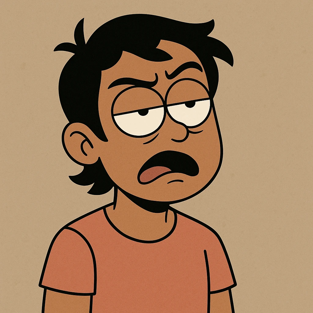 tan skinned person, black hair, exaggerated eye roll, minimal background emoji