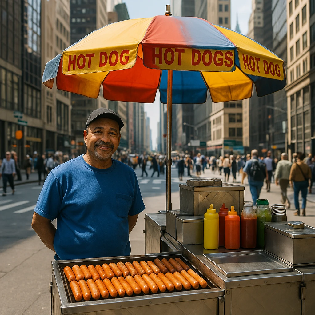 hotdog seller in New York with cart emoji