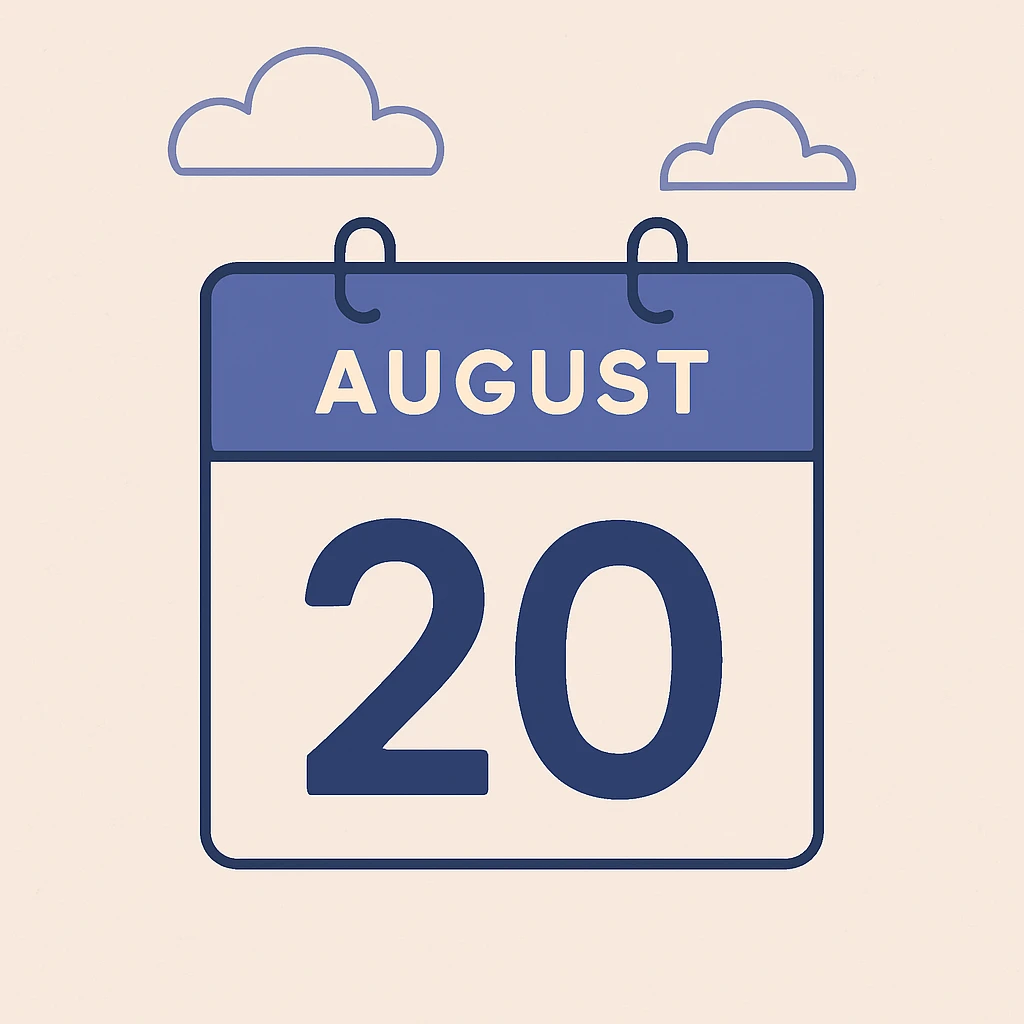 minimalist calendar block, date August 20, clean design emoji