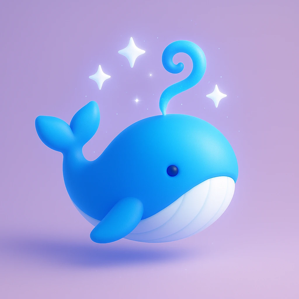 3D style magic whale with sparkles, blue and white colors emoji
