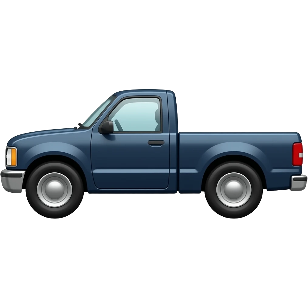 side view of an unlabeled dark-blue pickup truck, classic emoji style, left facing emoji