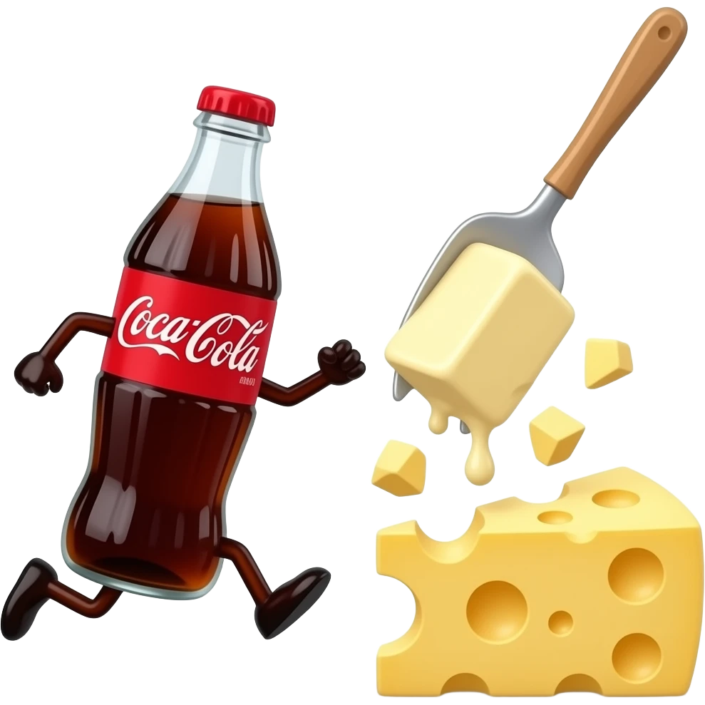 Make a coke running away from butter killing cheese problem emoji