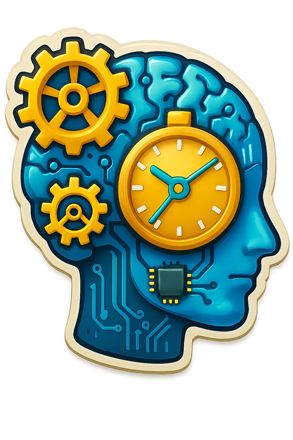 Add more tech elements such as circuit lines, microchips, or digital screens to the icon while keeping it modern, minimalistic, and expressive. Maintain the clean, colorful emoji style and preserve the transparent background. emoji