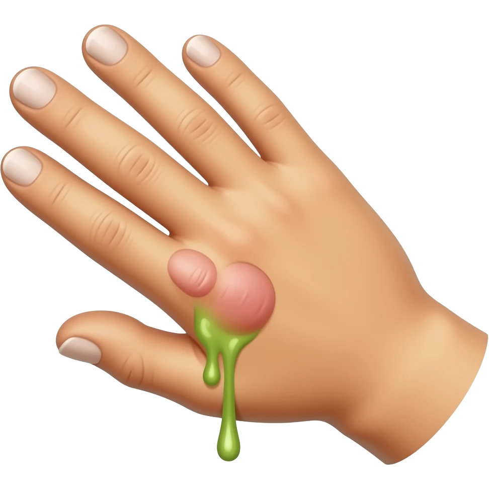 pustula with green pus dripping out on hand emoji