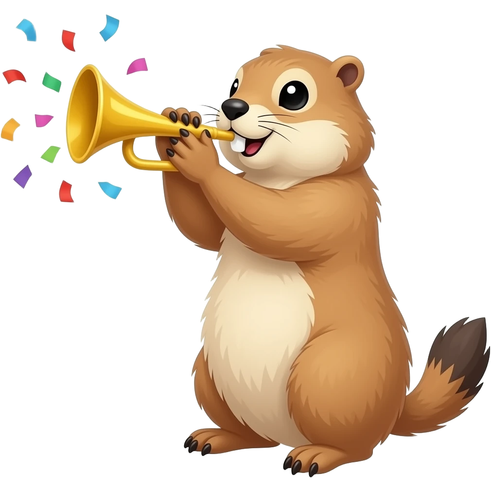 Prairie dog Blowing on party horn with confetti emoji