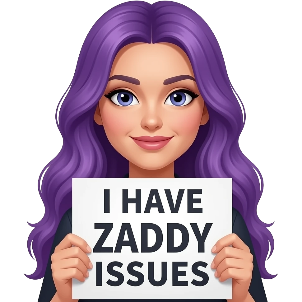 sexy girl with long purple hair holding a I HAVE ZADDY ISSUES sign emoji