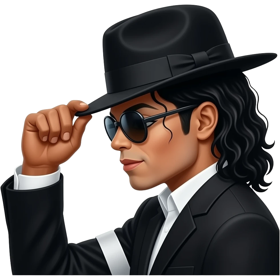 Michael jackson with his hand on top of his hat wearing shades side profile black suit emoji