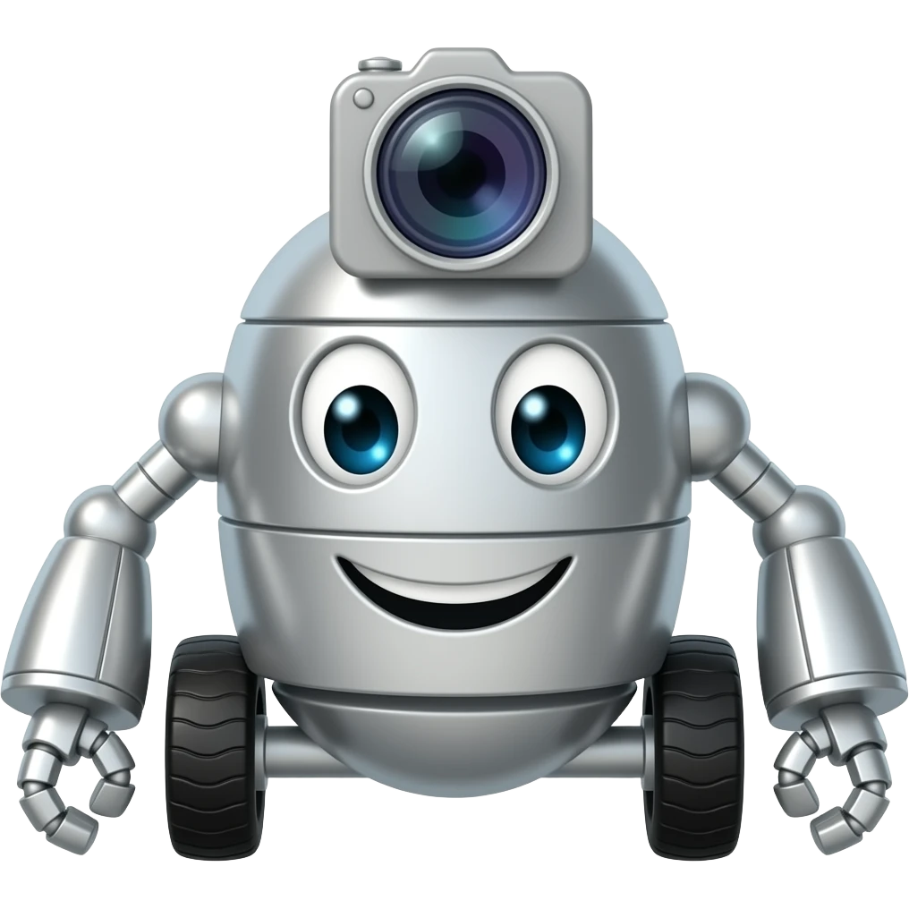 Wheeled robot with a big funny smile and a camera on the front emoji
