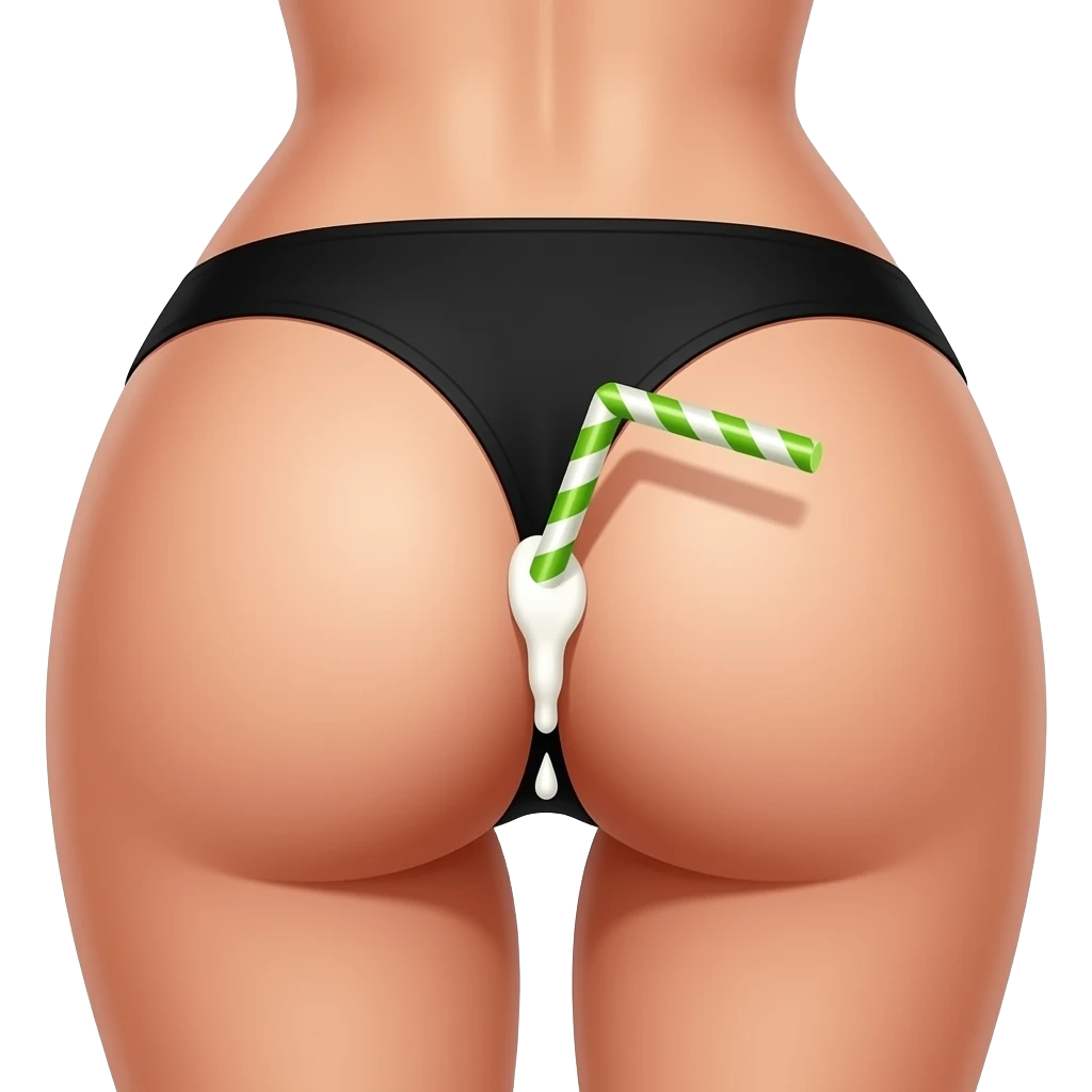 Sexy female bum in black panty gstring with one striped straight thick straw dripping with cream coming out her bum emoji