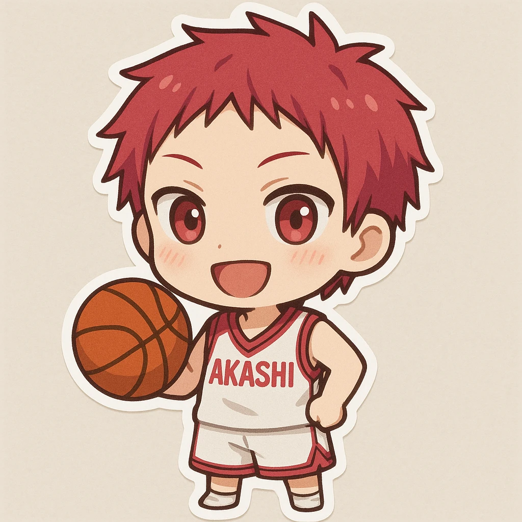 Akashi Seijuurou as a chibi icon, holding a basketball, cheerful, minimal background emoji