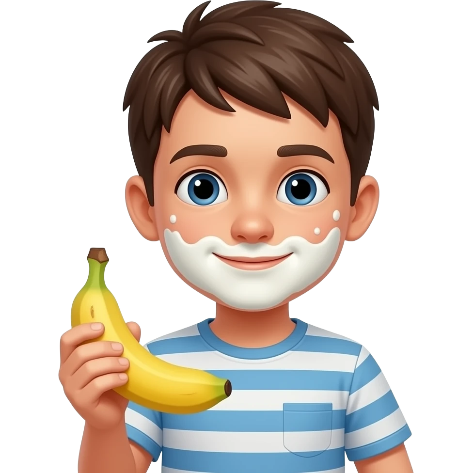 Garçon avec du lait partout sur la bouche et une banane dans la main emoji