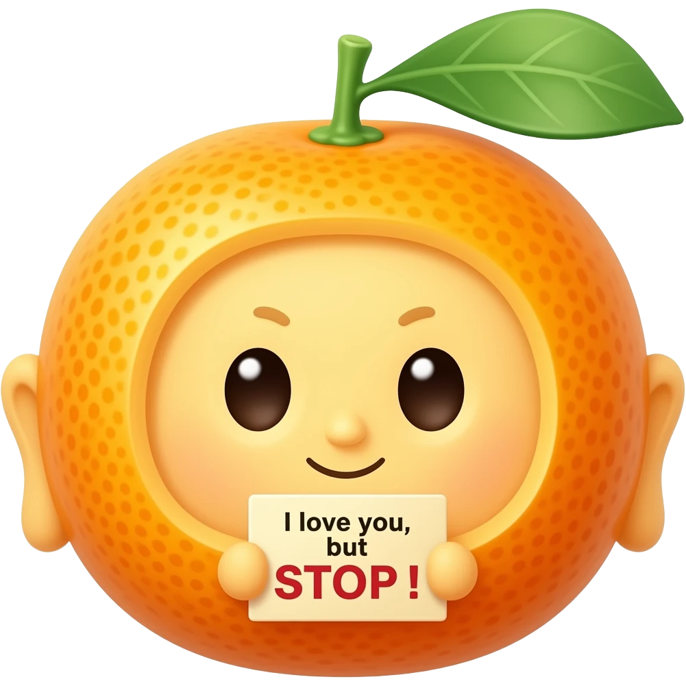 Buddha kumquat holding sign saying “I love you, but STOP !” emoji