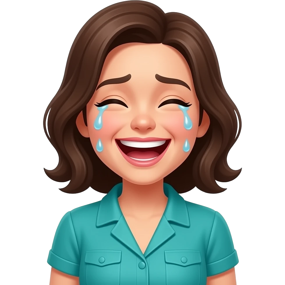 silly female laughing teal colour with laughing tears emoji