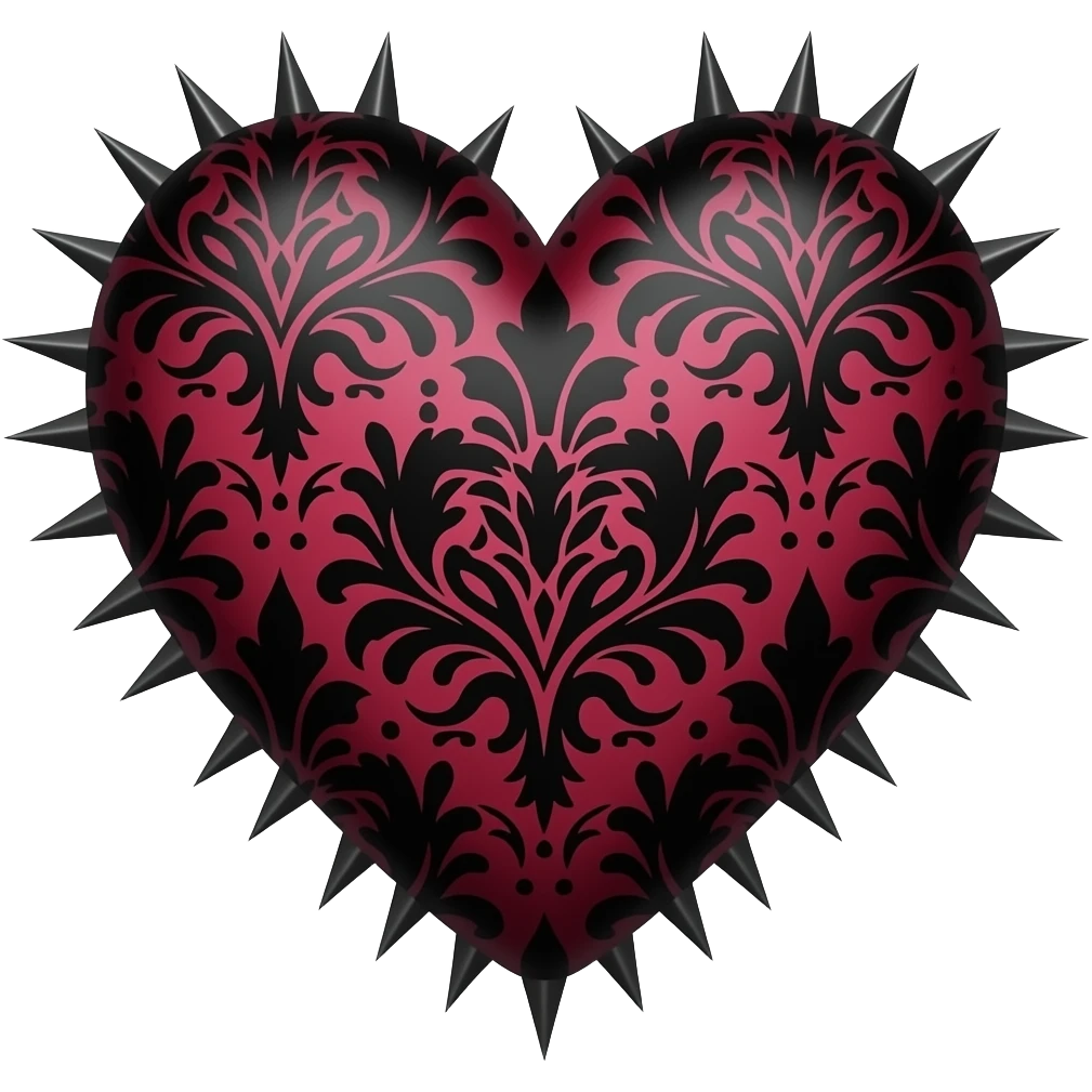 Maroon Gothic emo edgy cool spiky Heart with black damask pattern emoji