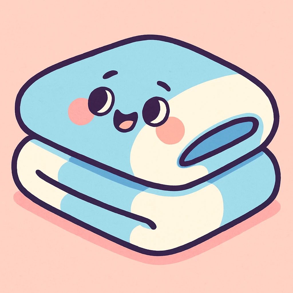 a neatly folded blanket in pastel blue and white, soft and cute appearance, pastel cartoon style emoji
