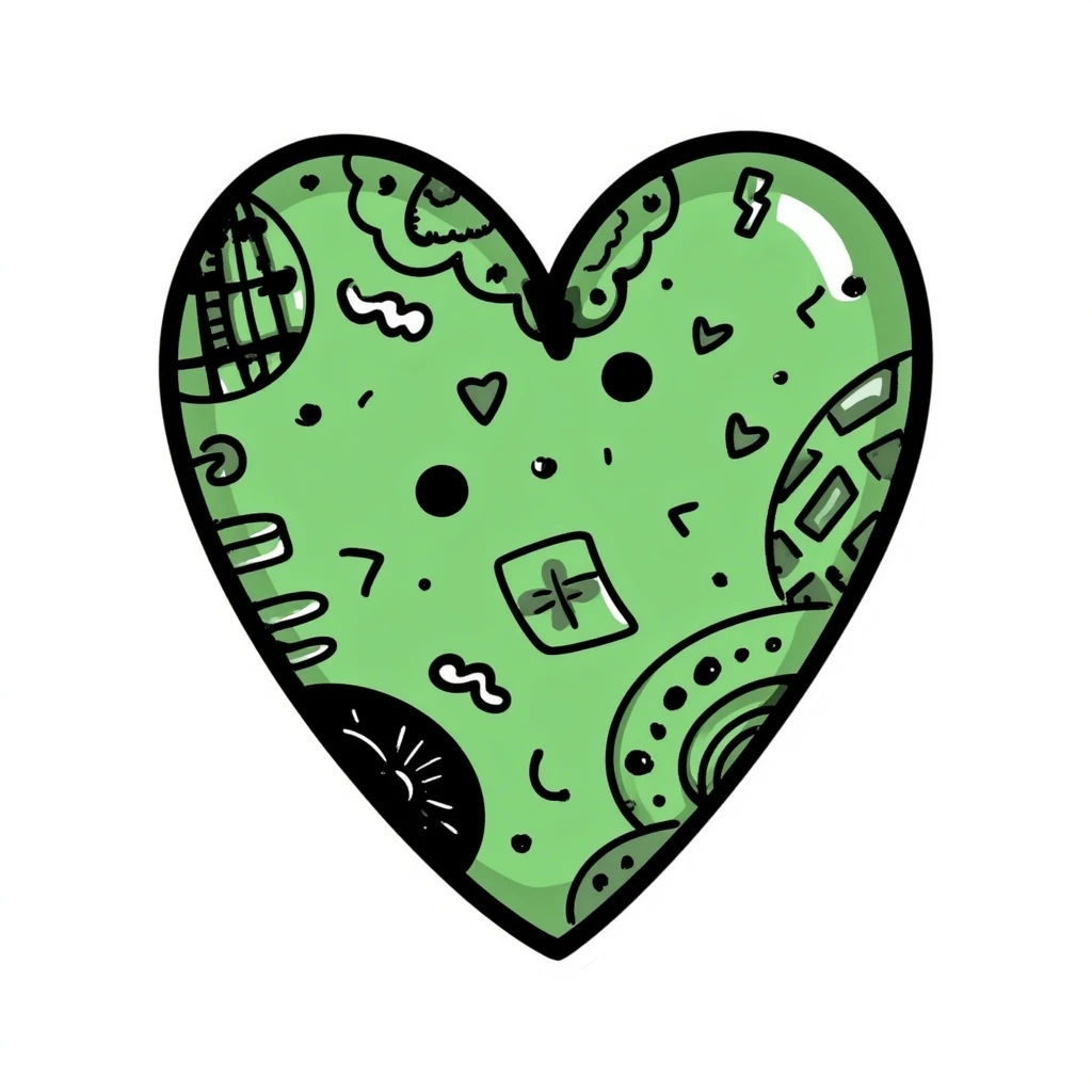 green heart, hand drawn doodle style emoji