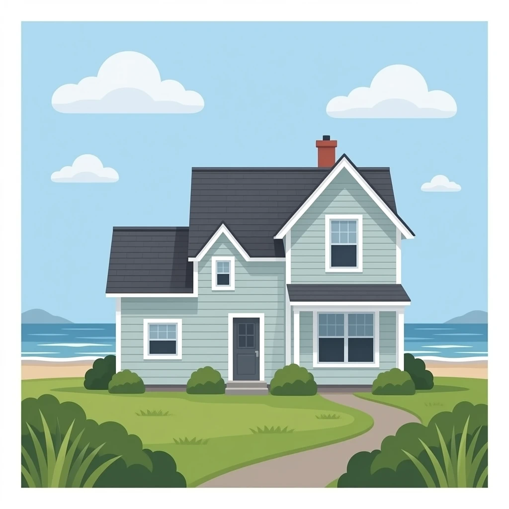 Cold funny Oregon coast house by ocean emoji