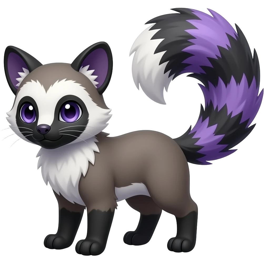 Cool randomly marked smooth silky furry beautiful realistic wild indigo and violet-purple and black and white Civet-Mankeulv-Genet-Vernid-Fakémon-hybrid emoji