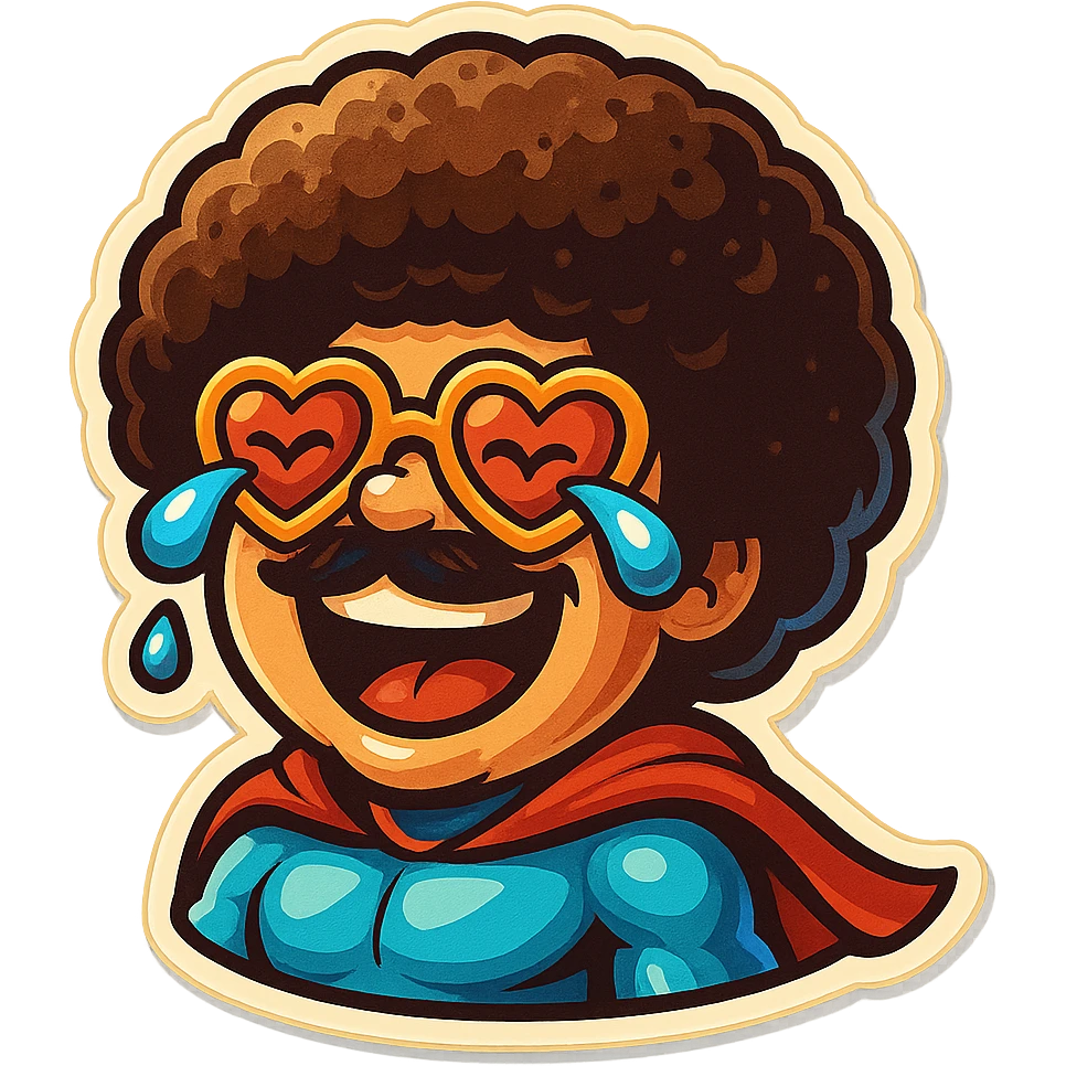 superhero head, heart glasses, laughing with tears in eyes emoji