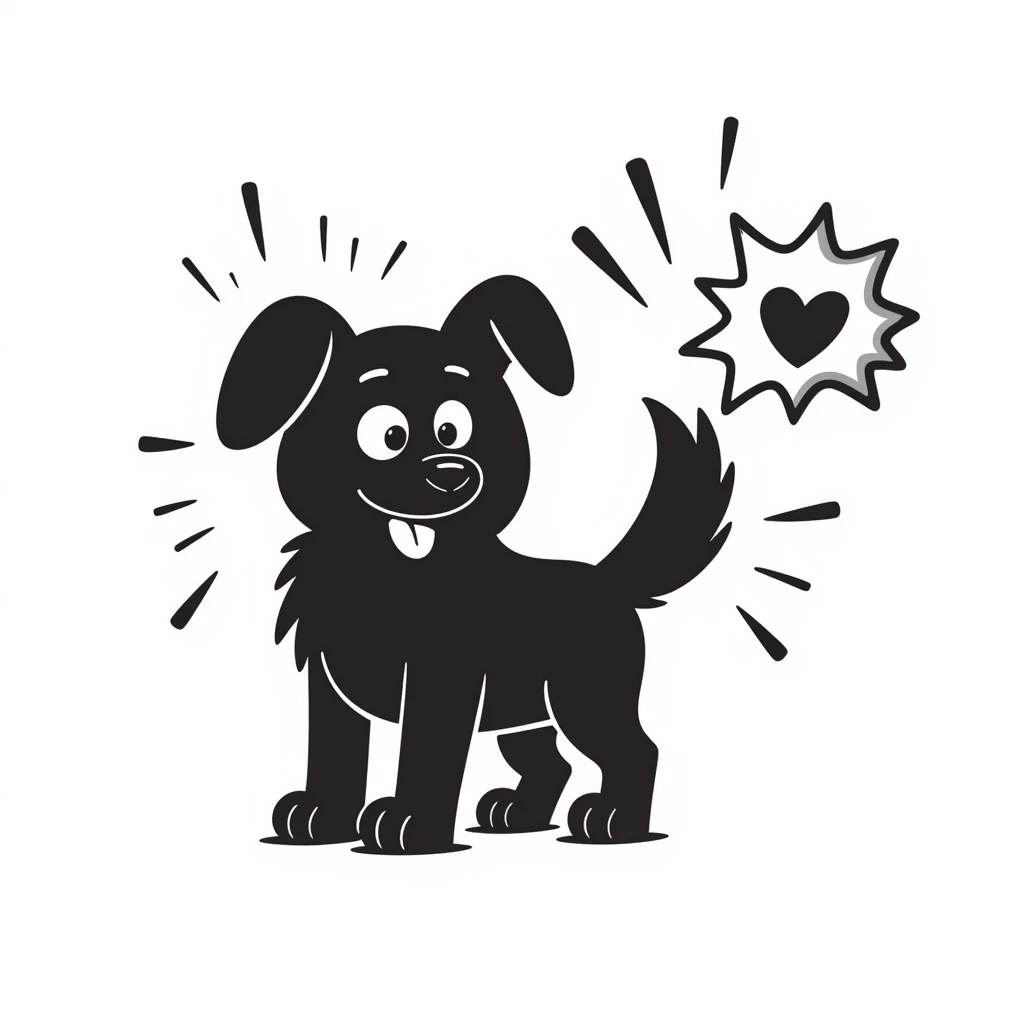 hand-drawn doodle of a dog with cartoon explosion lines, lighthearted and silly emoji