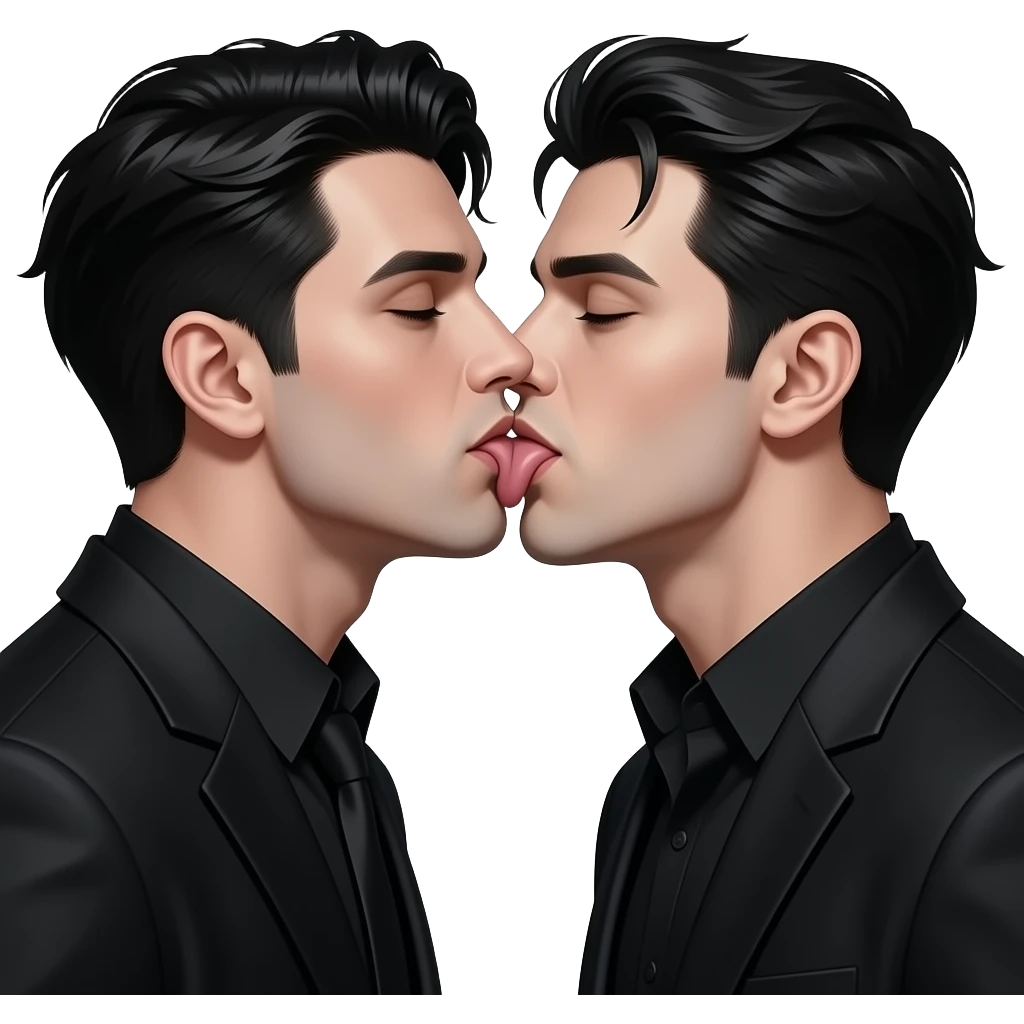 Two sexy dark gothic men kissing with tongue. Fantasy realistic emoji