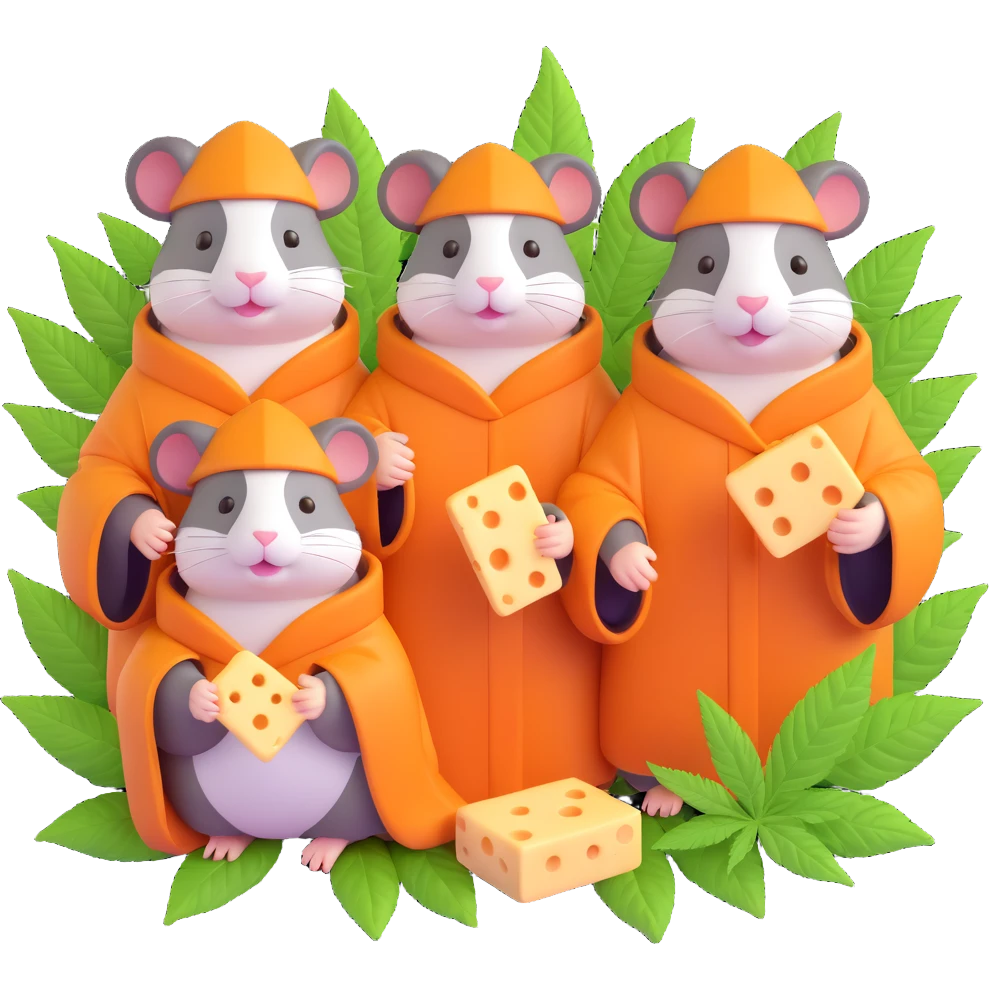 hamsters at a THC weed pool party with cheese, cult robes and marijuana leaves, 3D Emoji style emoji