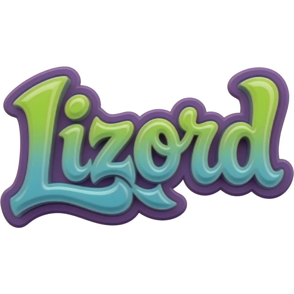 Graffity green and purple metálico y 3D al estilo Cyber write "Lizord" png background with hrome effect and gyperrealistic emoji