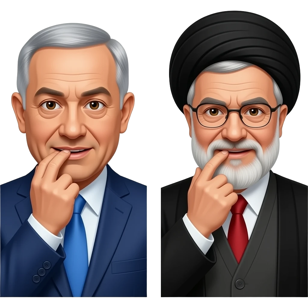 benjamin netanyahu meets ali khameni the ayatollah and they bite their nails and they bite their jaws emoji