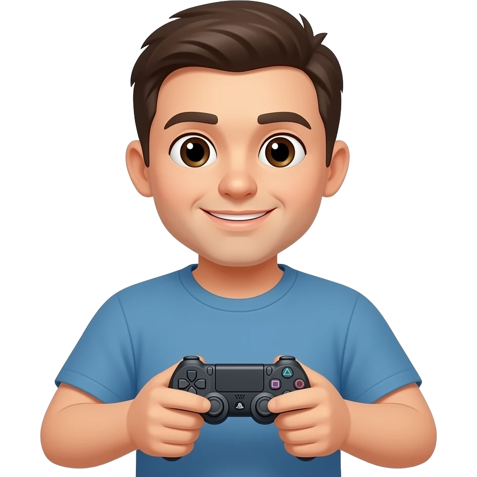 Man in home playing PlayStation emoji