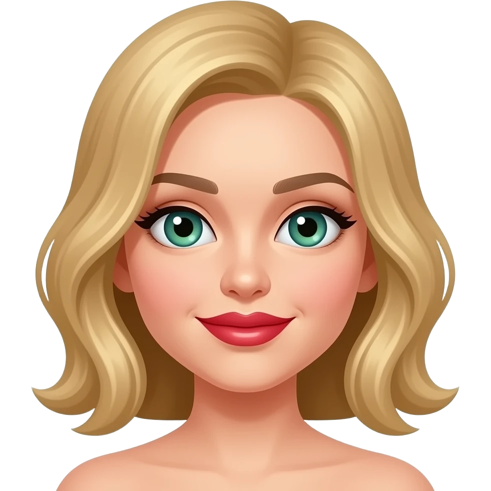 Big beautiful green blue eyes red  ruby lips cheekbones and bay blonde hair emoji