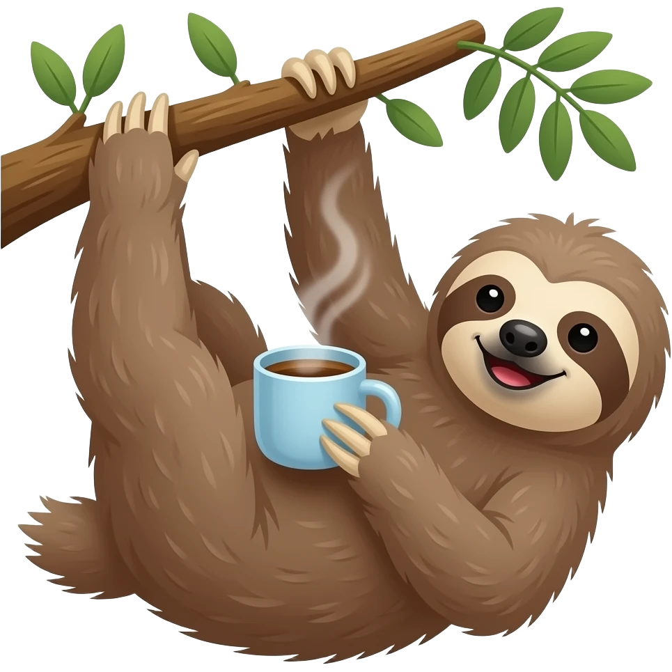 sloth tree morning coffee hanging sunrise jungle emoji