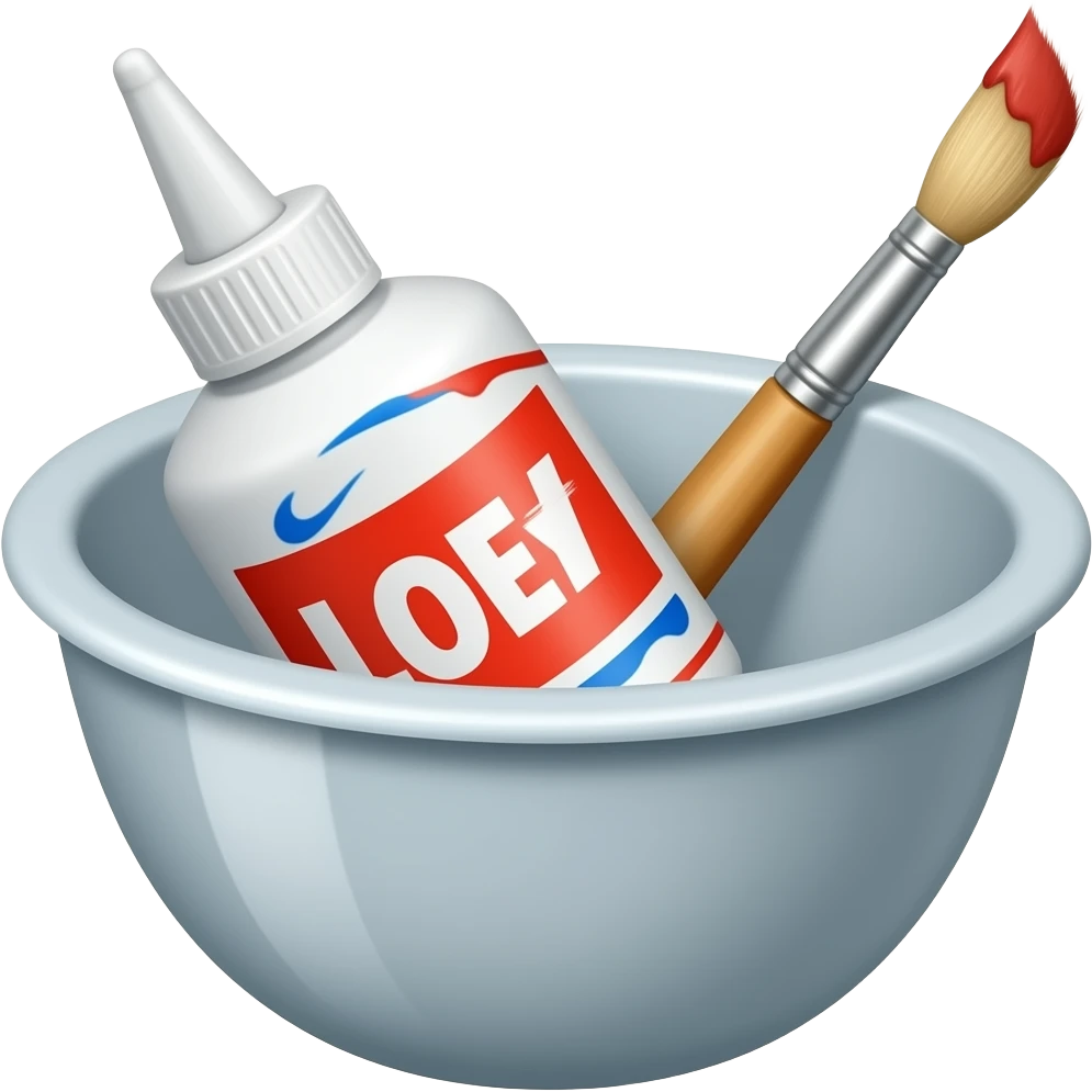 glue and brush in shallow plastic bowl emoji