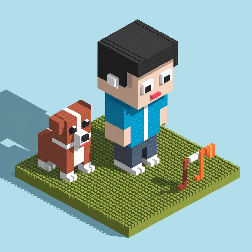 kid and his pet dog in 3d voxel style  emoji