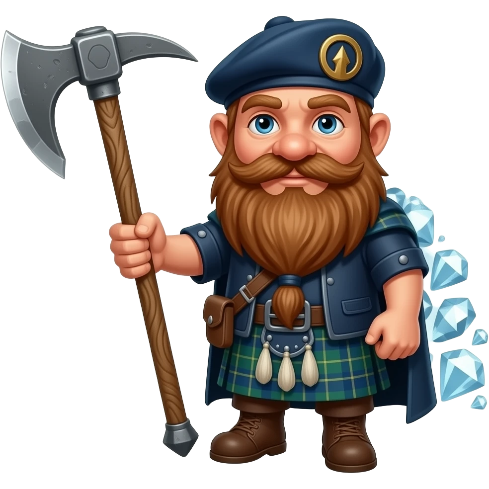 8bit Blocky art style Scottish dwarf with a diamond pickaxe emoji
