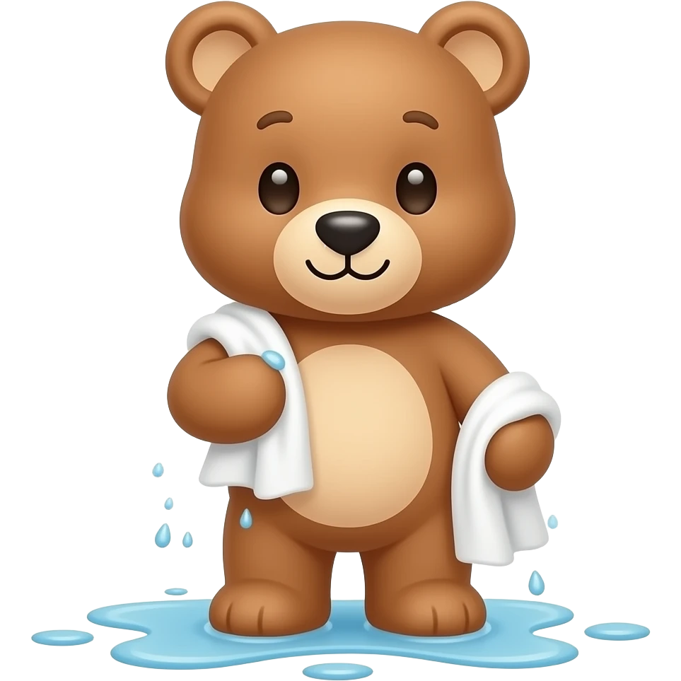 smooth haired teddy bear cleaning spilled water with towel emoji