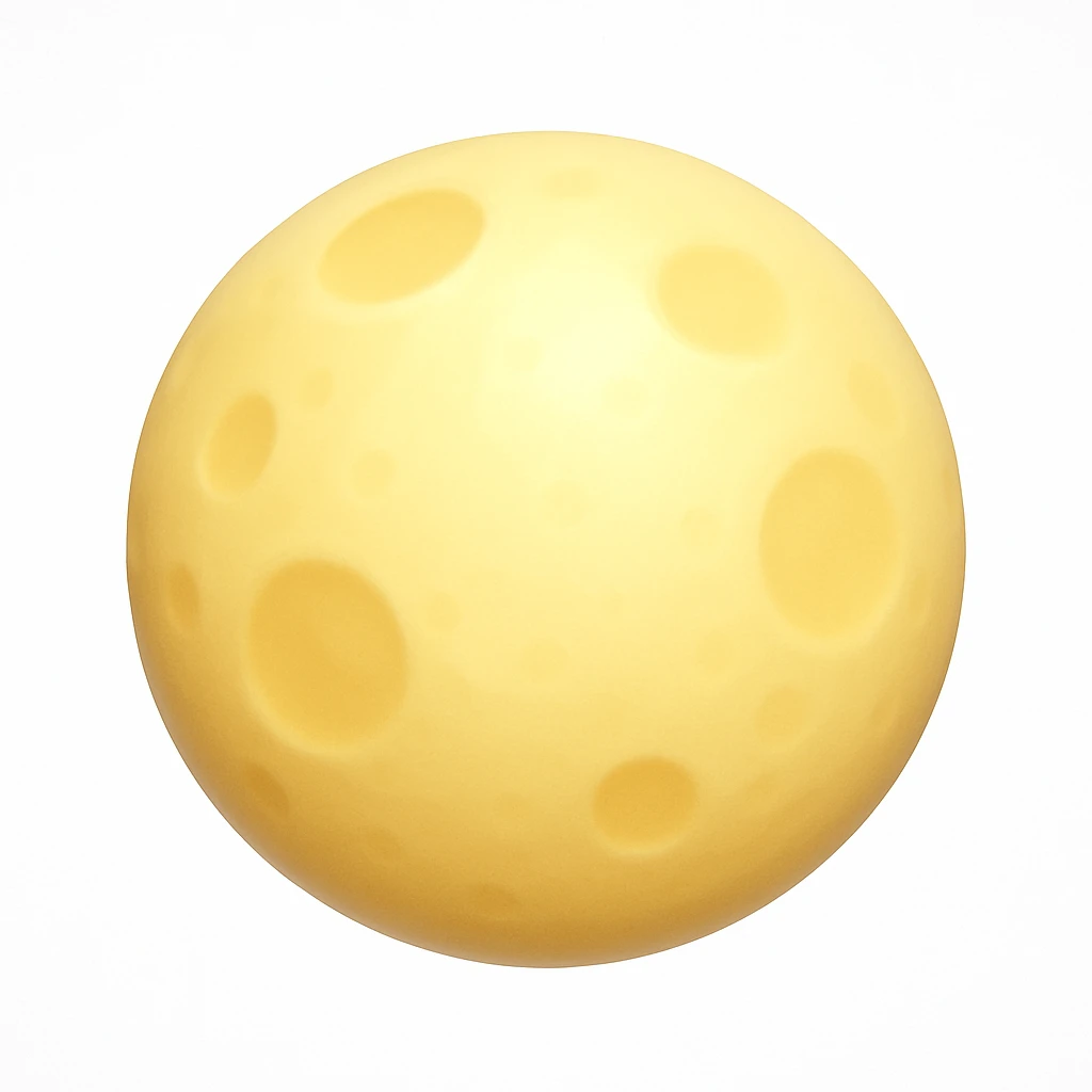 A 3D emoji in iOS emoji aesthetic style of a full bright Moon, glowing soft yellow with visible craters and subtle shading, smooth glossy surface, clean white background
 emoji