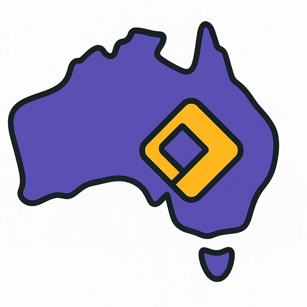 Map of Australia with the official Microsoft Power Pages icon overlay, no digital web overlay, use #403DAD as the main color, clean and modern, no text emoji