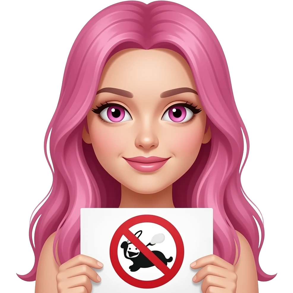 sexy girl with long pink hair and pink eyes holding a NO sign emoji