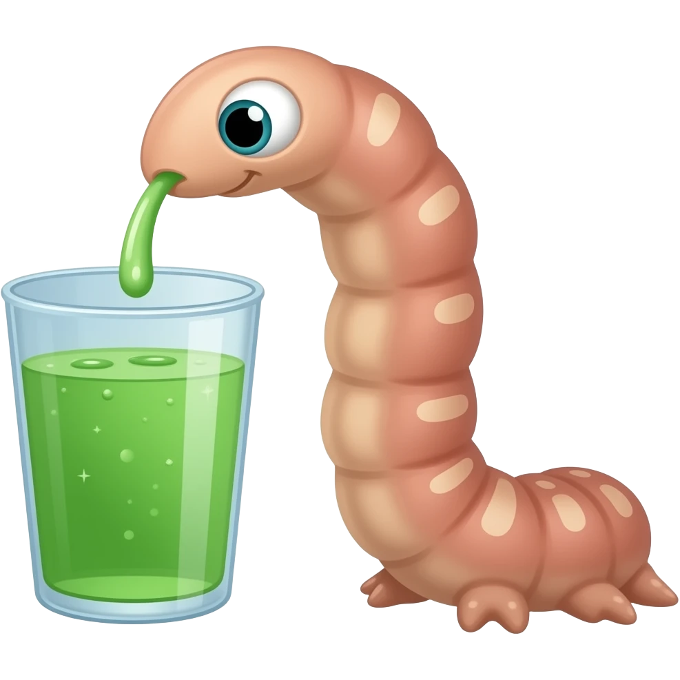 worm drinking green dish soap out of a cup emoji