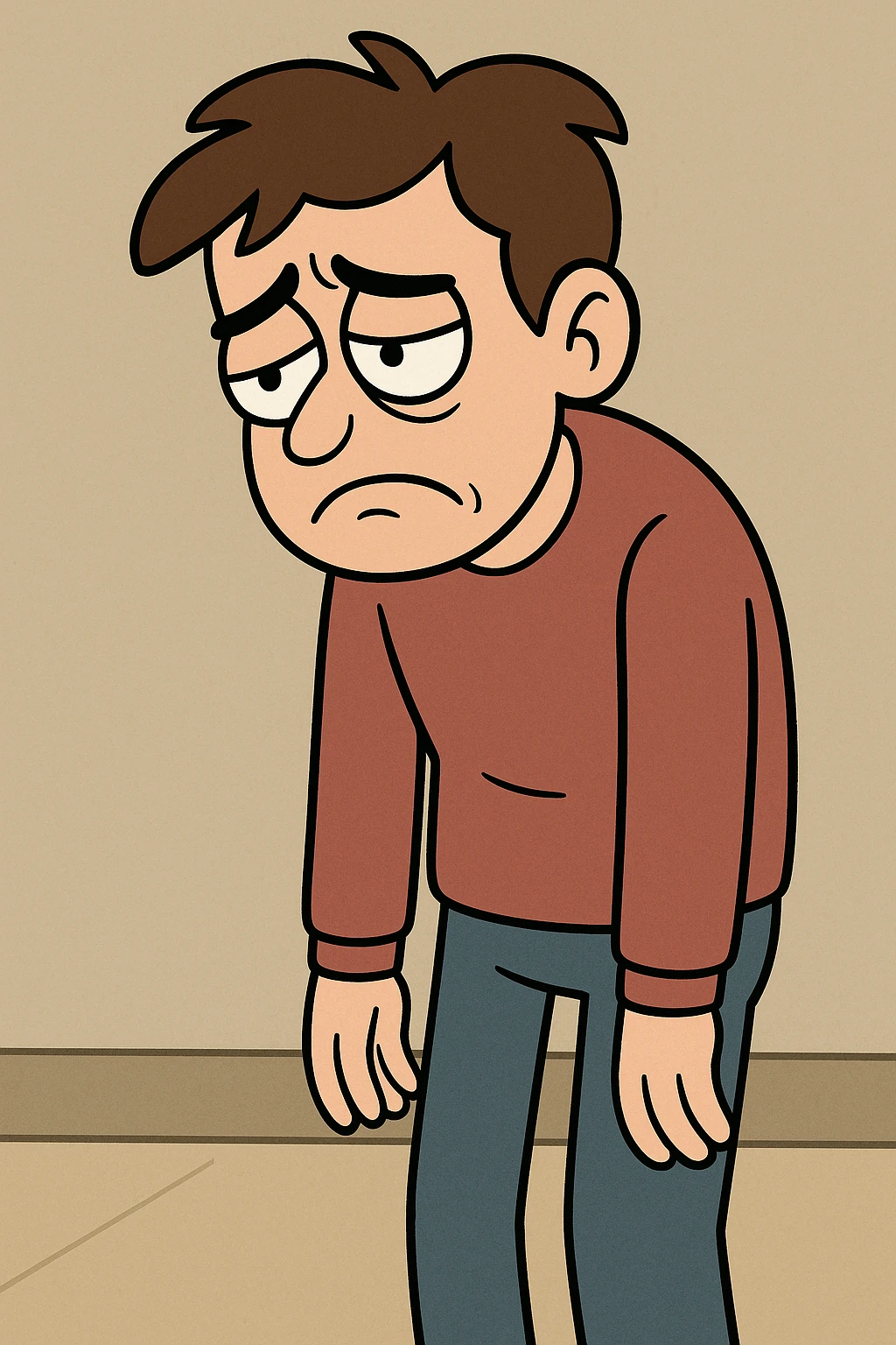 dejected and disappointed cartoon style with slumped posture emoji