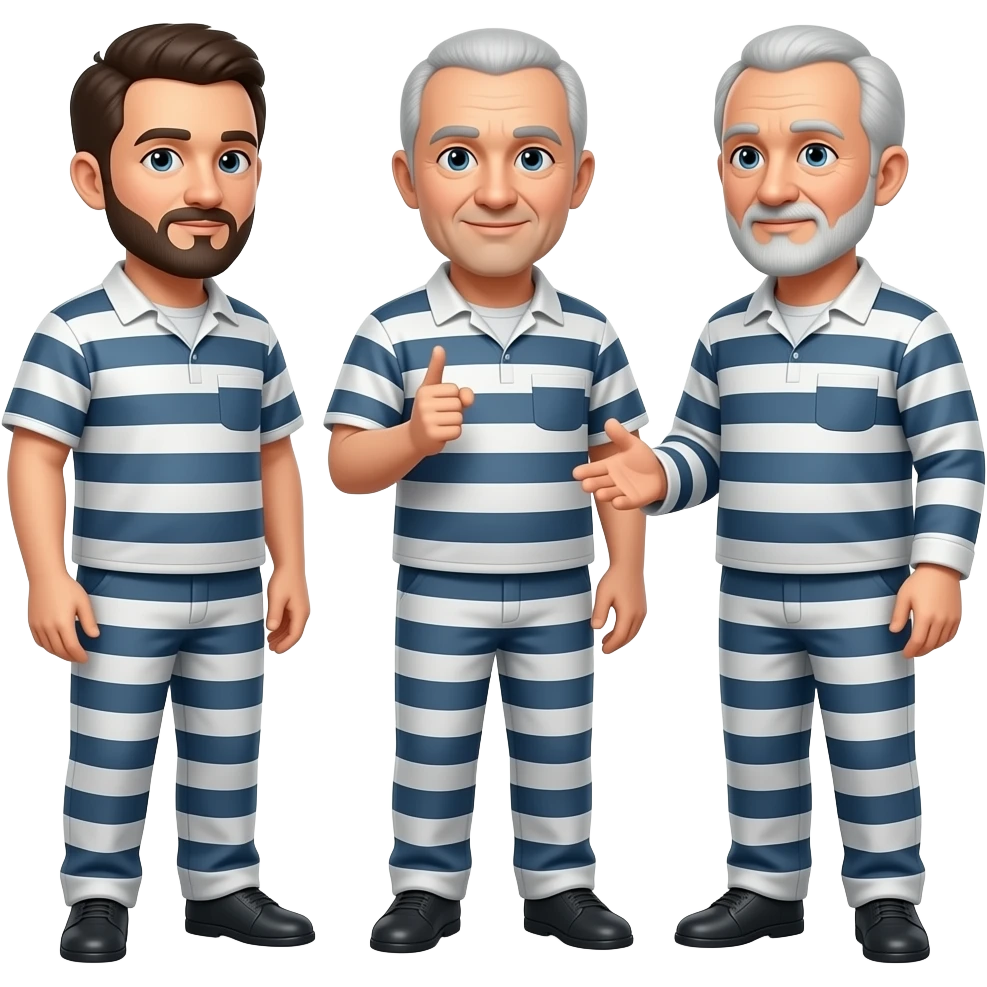 3 guys in prison with stripes discussing business ages 35, 60, 70 emoji