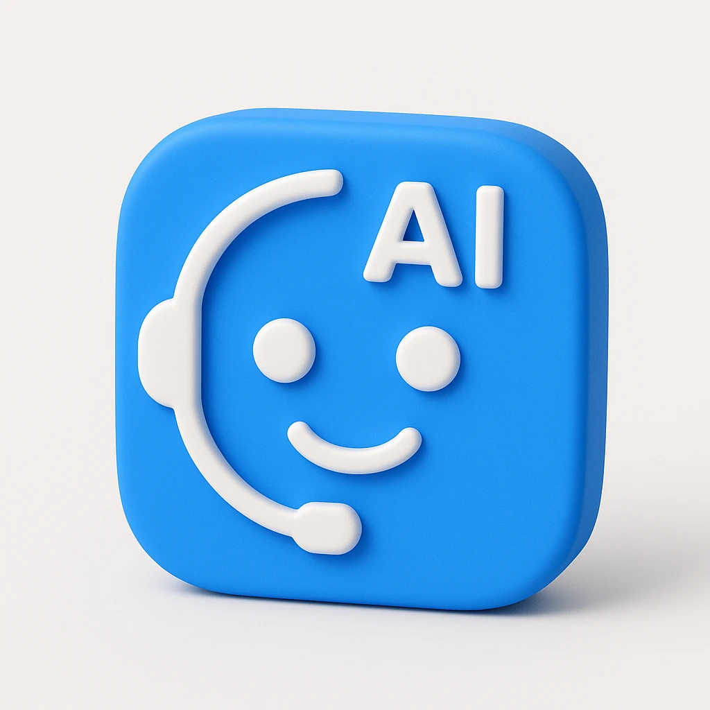 Minimalistic App Icon for AI Call Agent, showing a Showing a icon like AI face, friendly. emoji