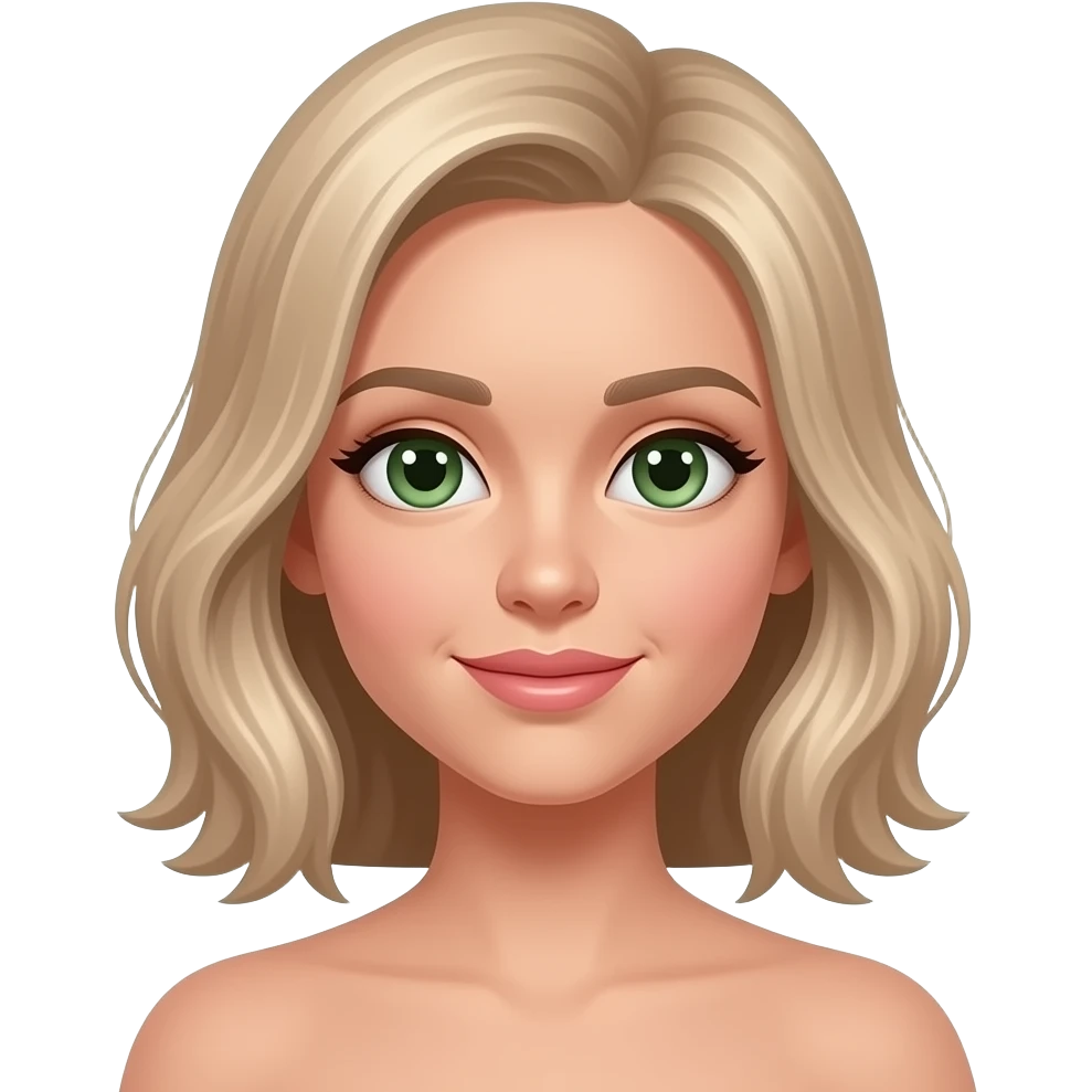Light shoulder length hairbig green eyes, a female tan skin brown and eyed male with had emoji