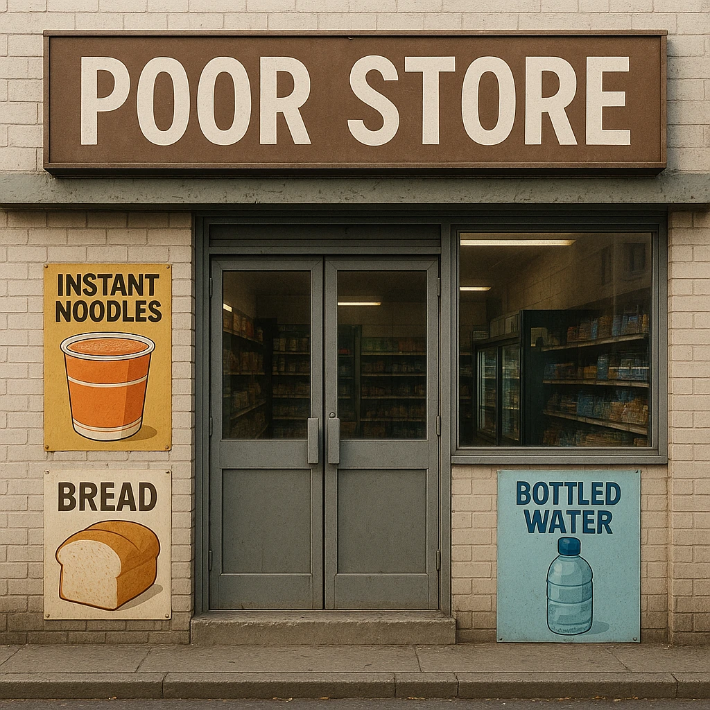 Convenience store named poor store and more emoji