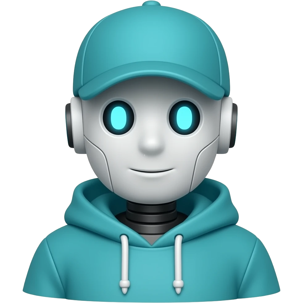 Robot in cyan hoodie cap emoji