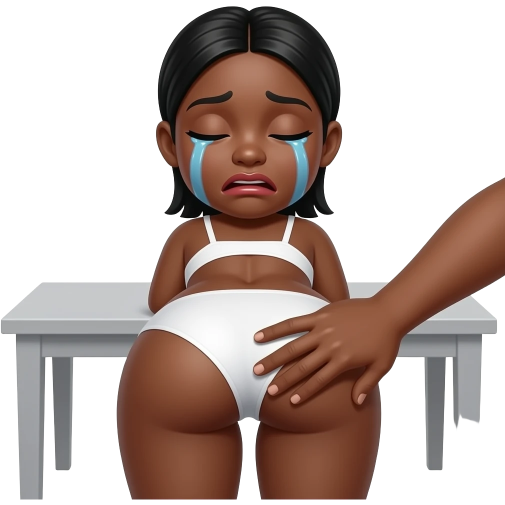 black hand of an African. Black slapping hard buttocks of black woman crying in white underwear with her chest against a table emoji