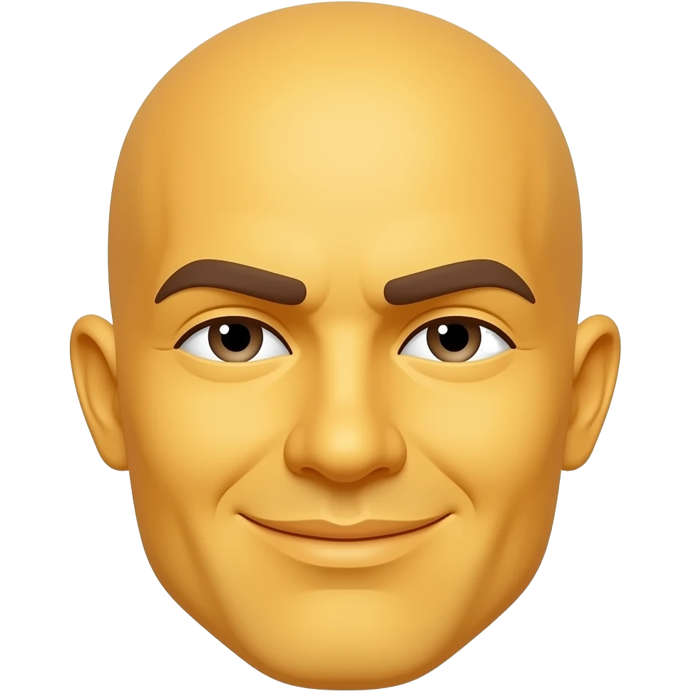 Emoji estilo WhatsApp com rosto amarelo clássico, expressão neutra com sobrancelhas muito bem marcadas, arqueadas e definidas, olhos semicerrados com leve atitude, boca com leve sorriso de confiança. emoji