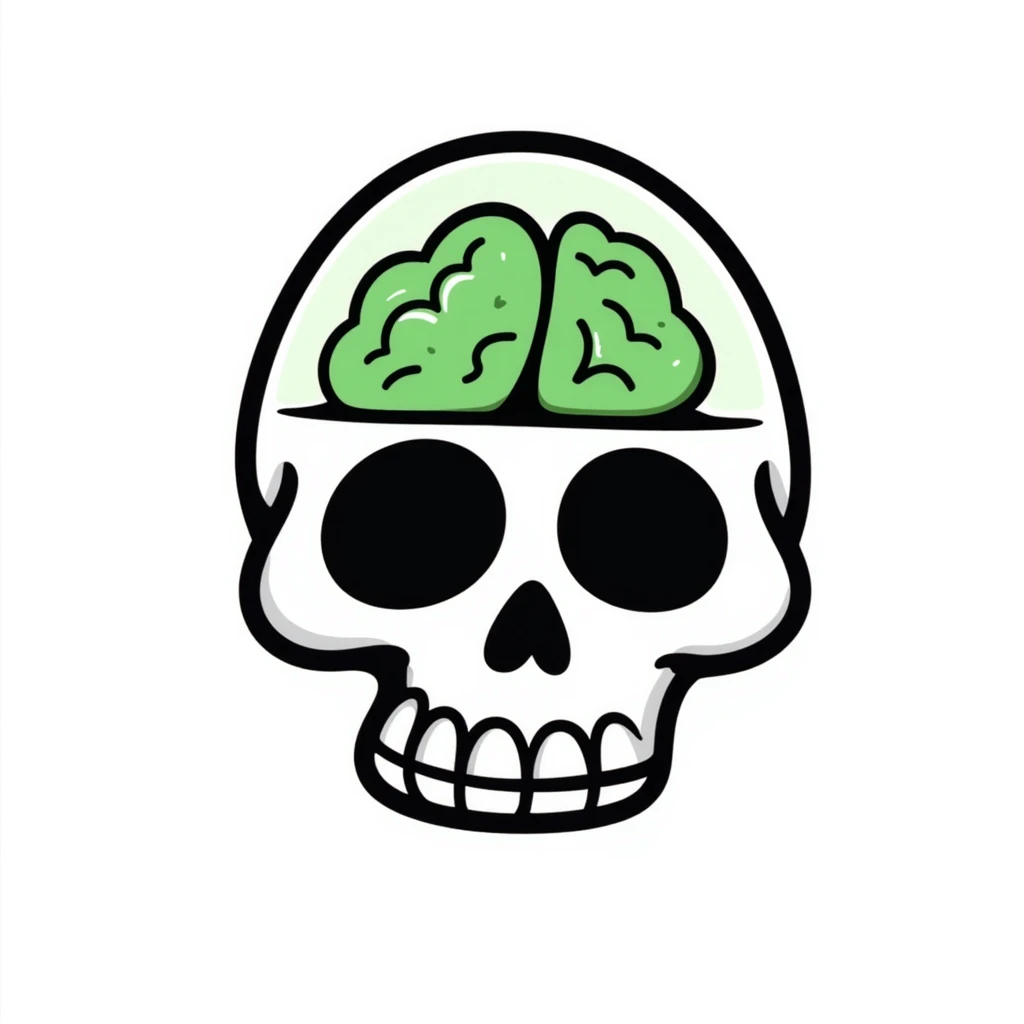 cut-up skull with green brain inside emoji